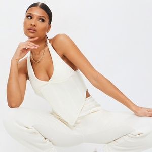 Pretty Little Thing Cream Corset Detail Halter Top